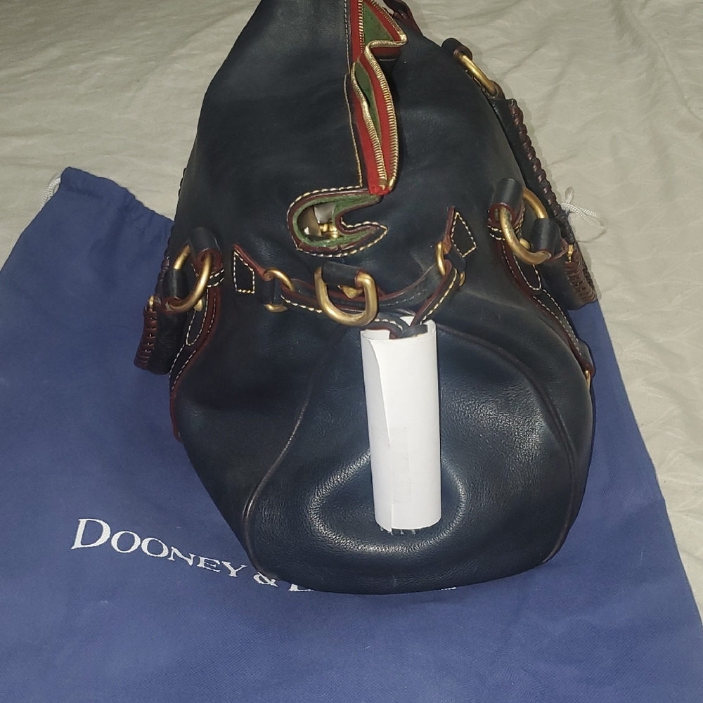 Dooney & Bourke dark navy Leather Shoulder Bag with Brown Trim and Gold Hardware - Picture 5 of 16
